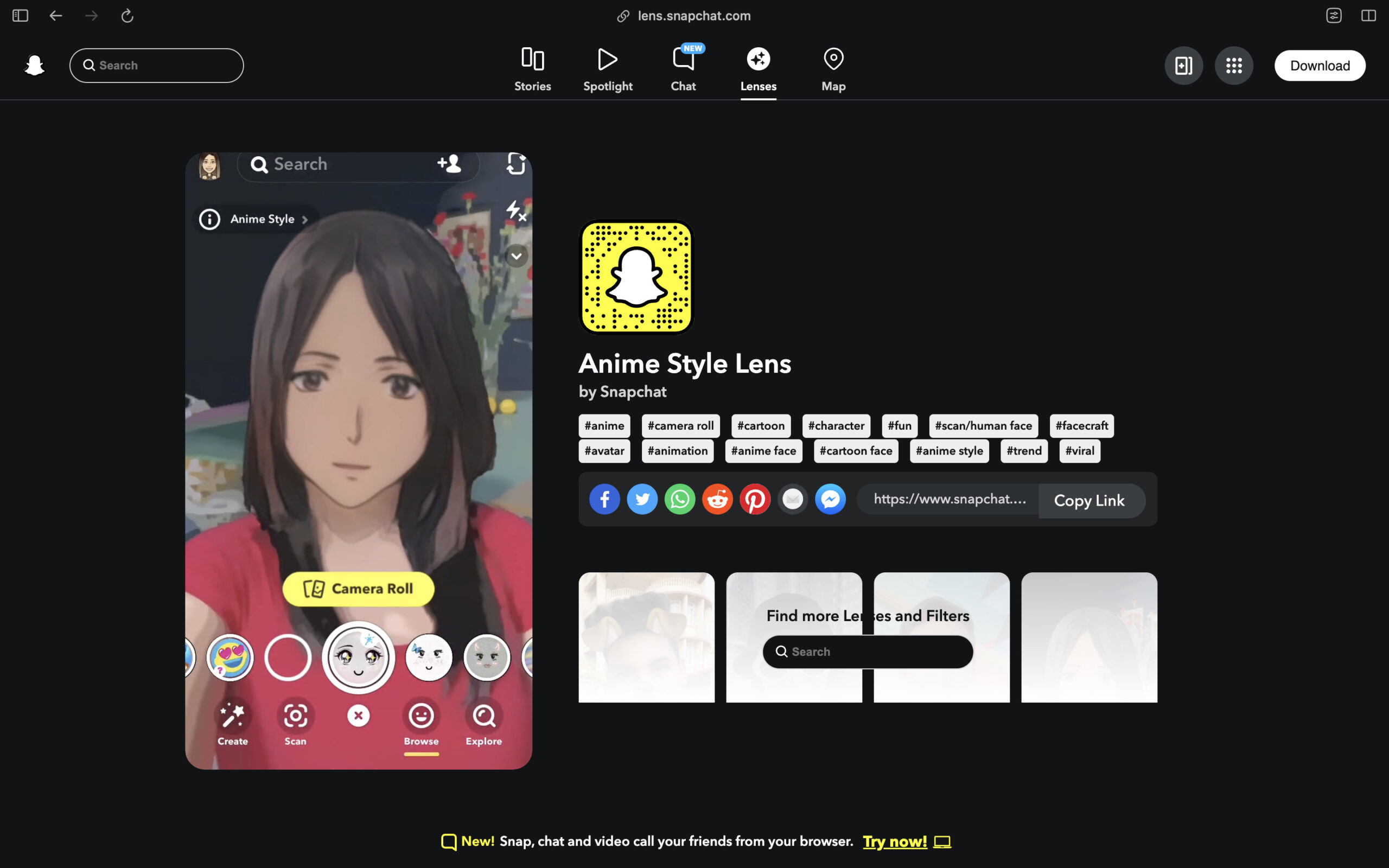 Send a Snap with the cartoon face lens Anime Style