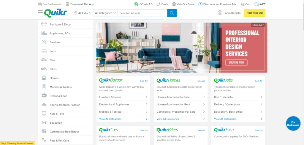 Quikr - Online Selling Sites in India for Free