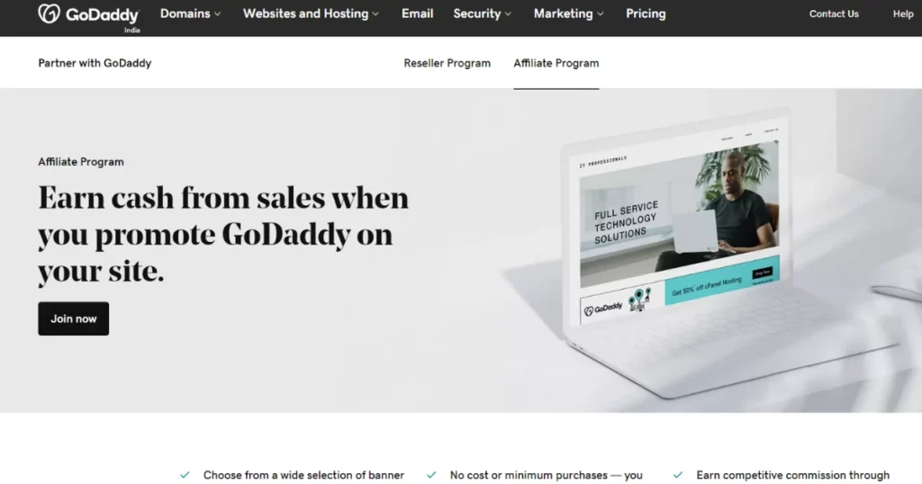 GoDaddy is one of the best affiliate marketing websites in India