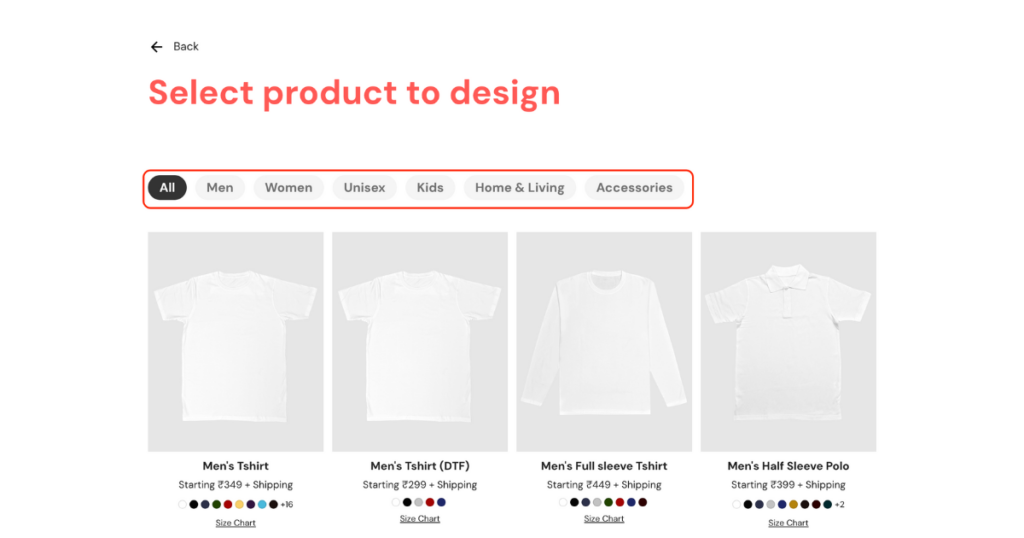 select product to design in blinkstore