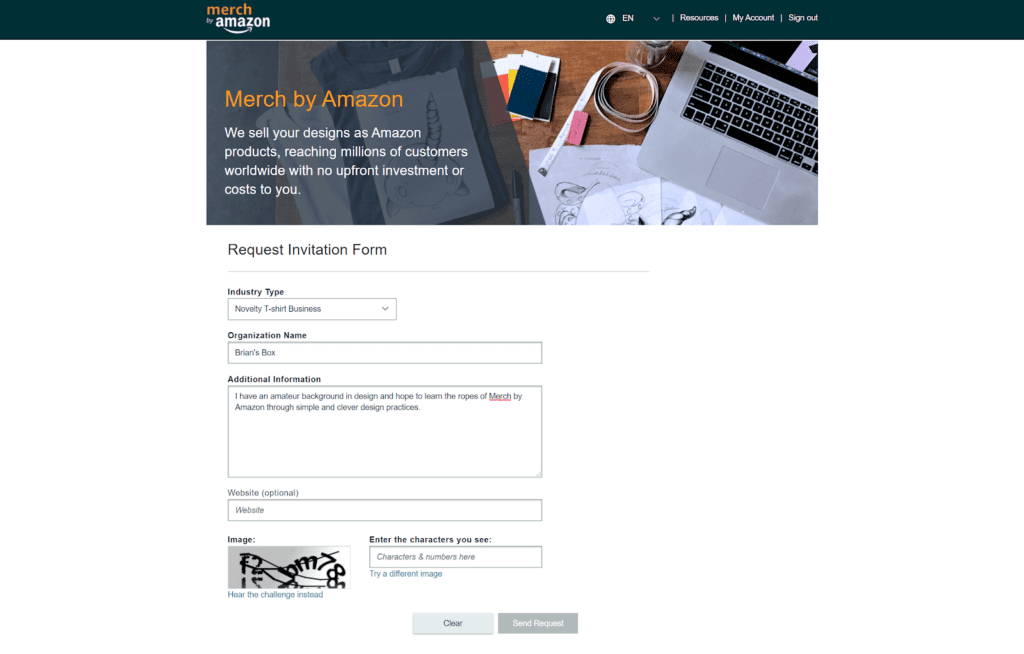 Amazon Merch India - Request invitaiton form