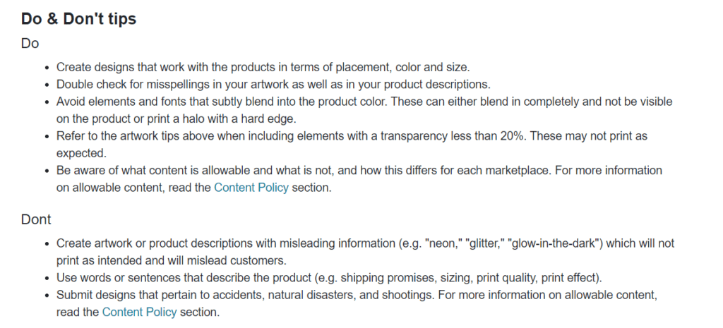 Merch by Amazon - Guidelines