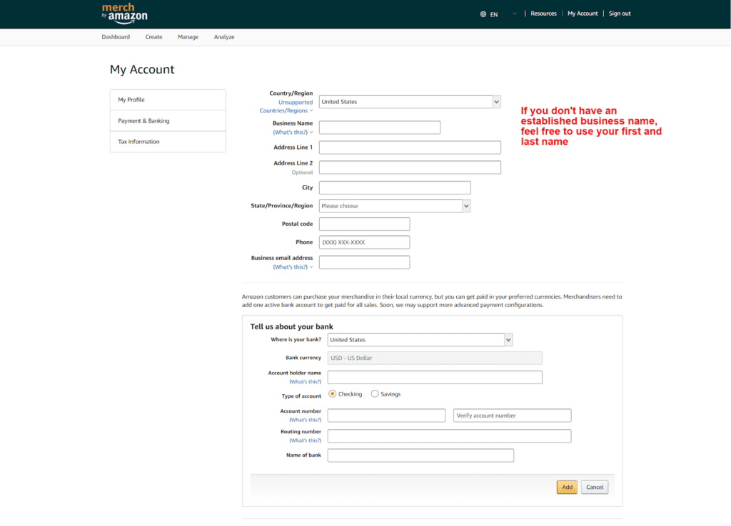 Amazon Merch India - Account registration