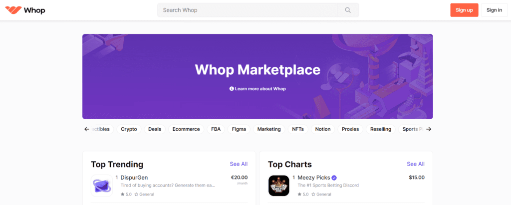 Whop | best gumroad alternatives India