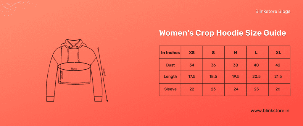 Women's crop hoodie | T Shirt Size Chart