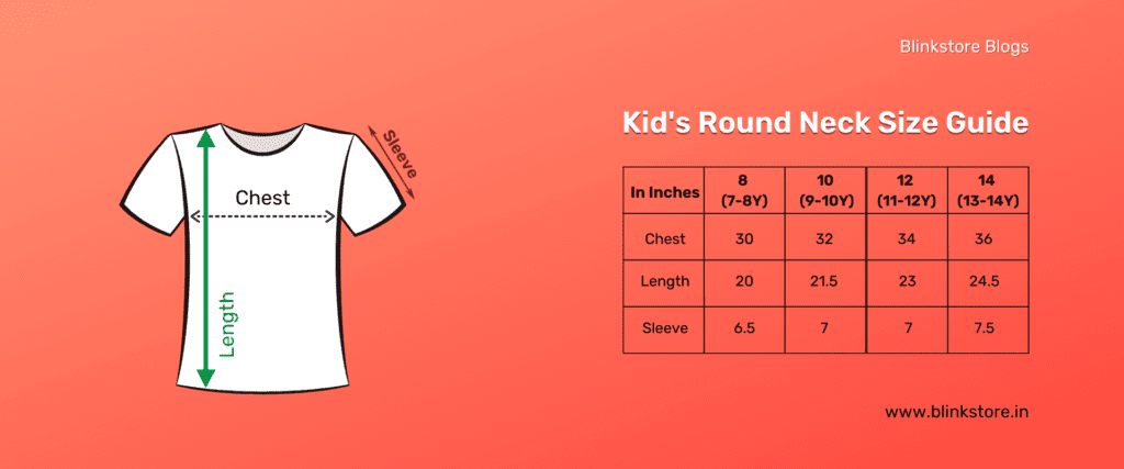 Round neck for Kids  | T Shirt Size Chart