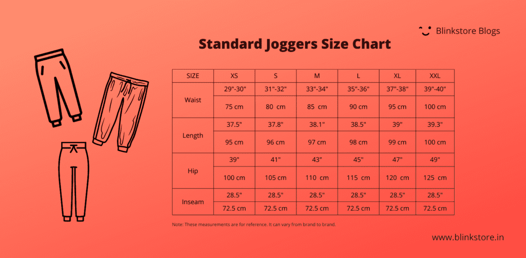 Blinkstore Blog Images - Guide to Joggers Size Chart to find Your Perfect Fit - 2025 Standard Joggers Size Chart