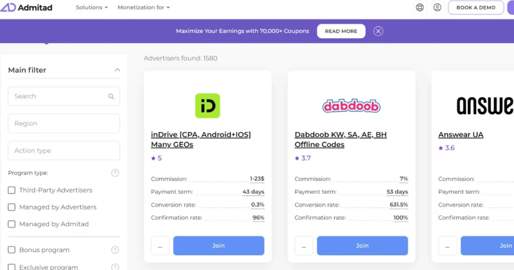 Admitad is one of the best affiliate marketing websites in India