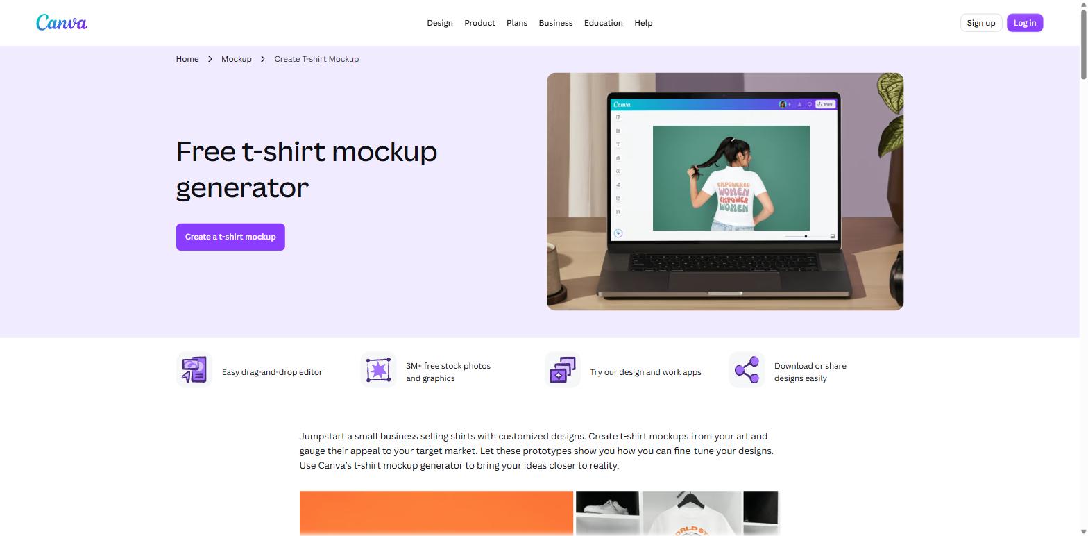 Canva free t-shirt mockup generator page