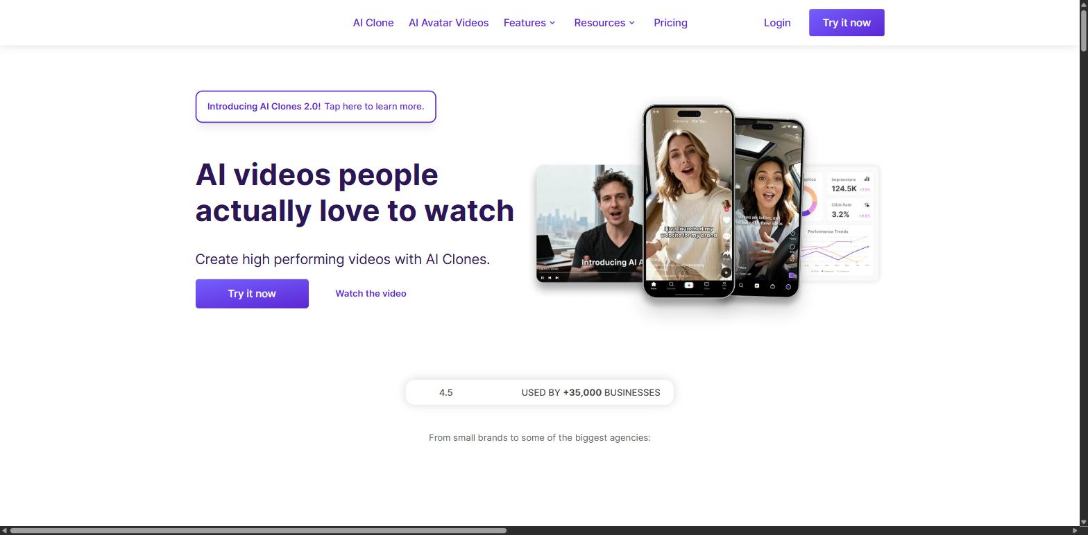 CreatorKit homepage showing AI clone videos for product marketing