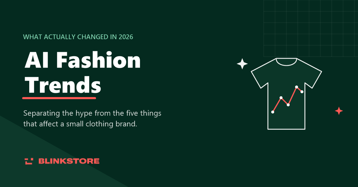 Blinkstore feature image for AI fashion trends, a line-art t-shirt with a rising trend line