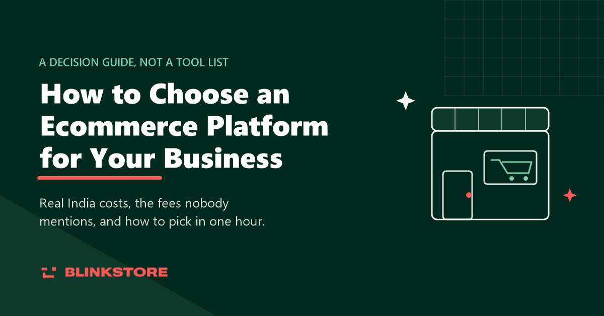 f ecommerce platform - How to Choose the Best Ecommerce Platform for Your Business - 2026 Blinkstore feature image for choosing an ecommerce platform, a line-art storefront with a shopping cart
