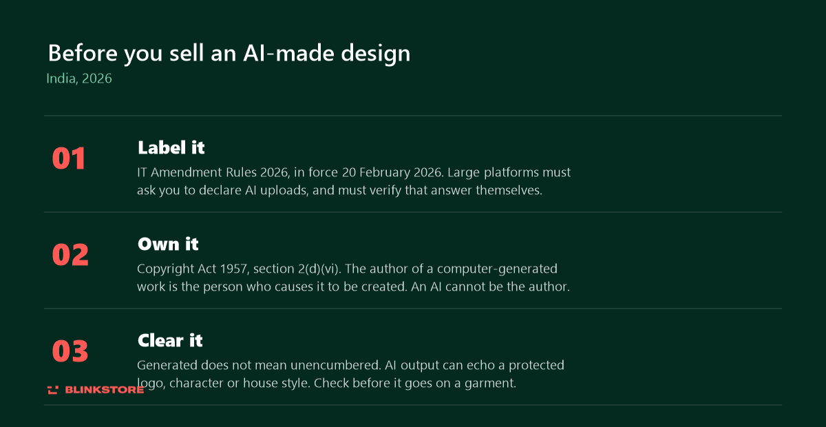 Label it, own it, clear it: the three checks before selling an AI-generated design in India in 2026