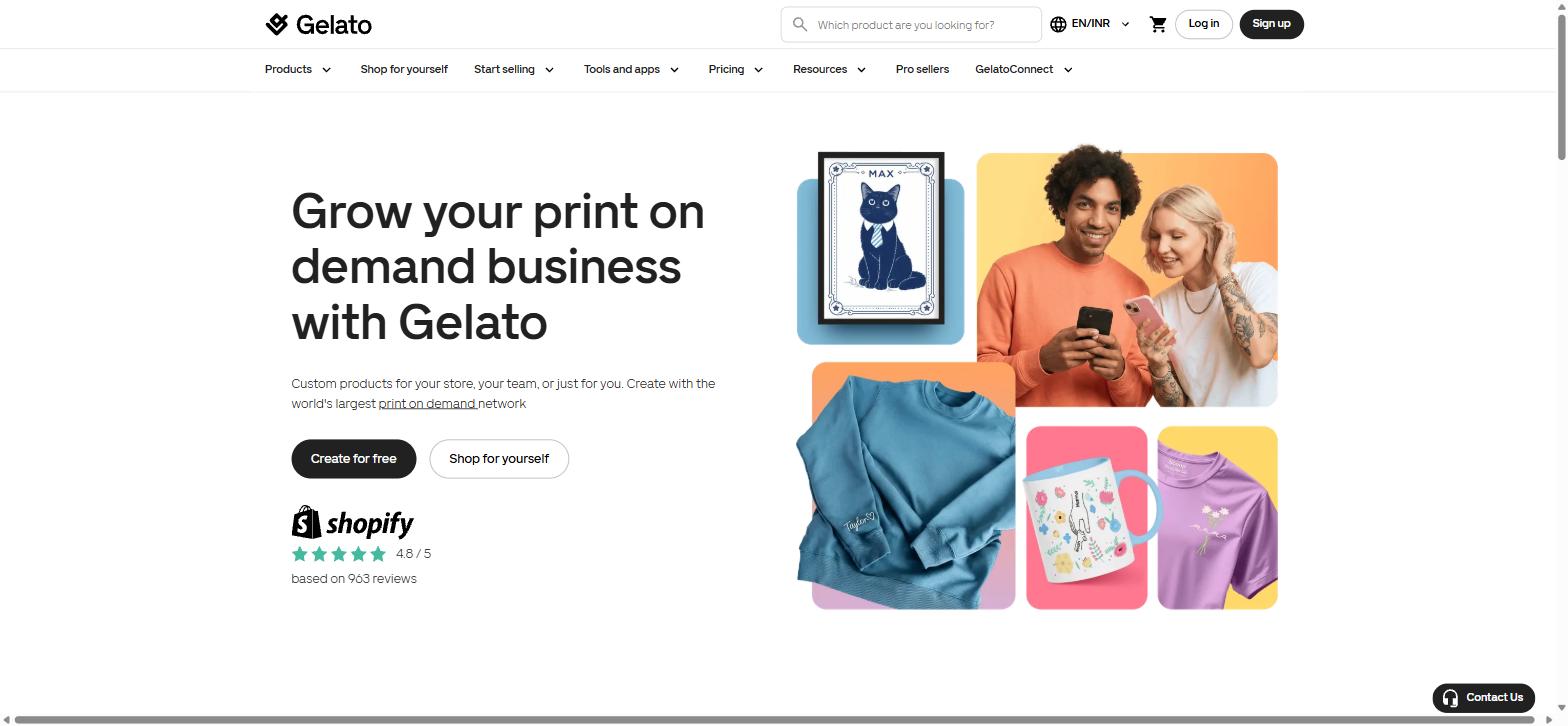 Gelato homepage, a global print on demand platform with local production in 32 countries