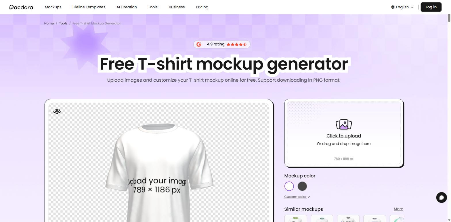 Pacdora free 3D t-shirt mockup generator with a rotatable 3D shirt