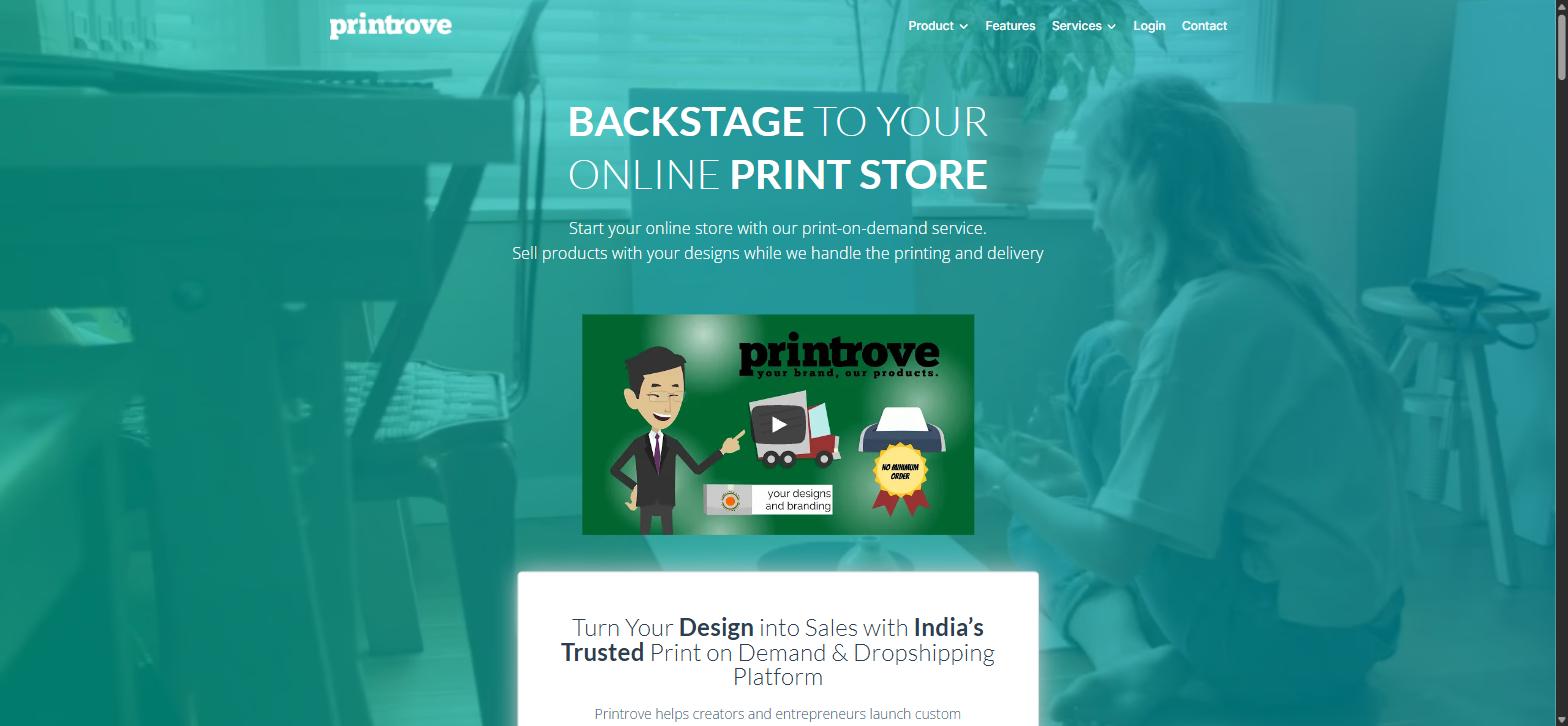 Printrove homepage, an India print on demand and dropshipping fulfilment platform