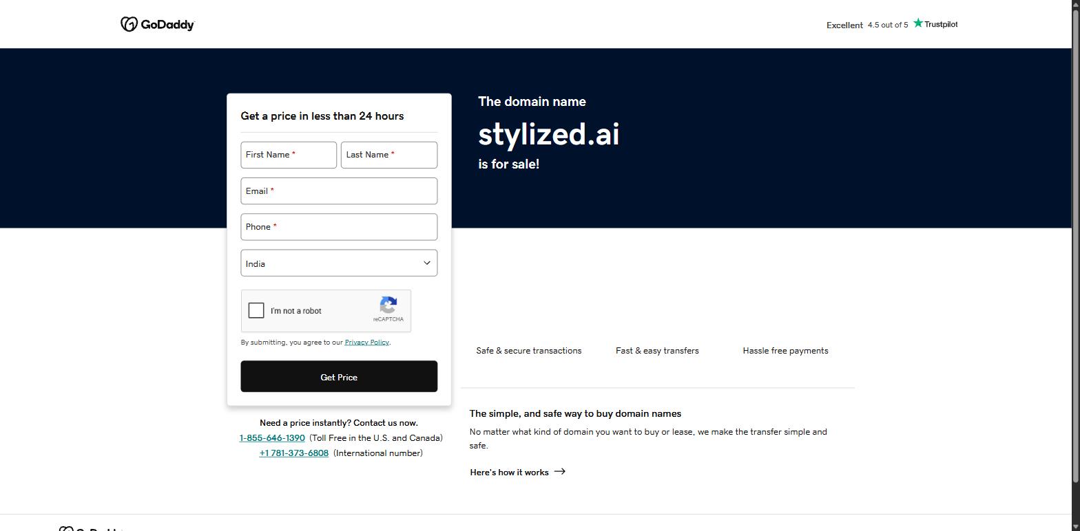 Stylized.ai now loads a GoDaddy page stating the domain is for sale