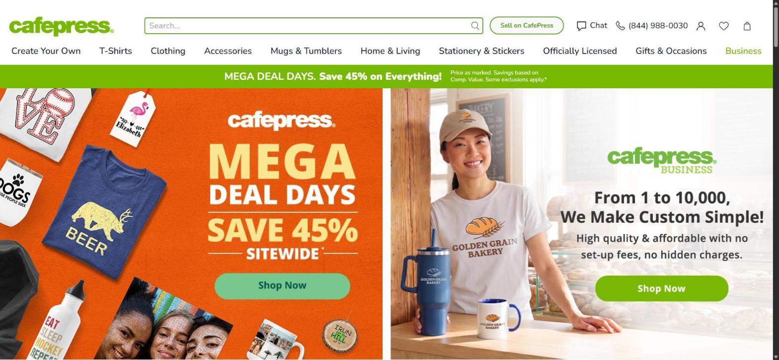 CafePress custom merchandise, a Vistaprint alternative
