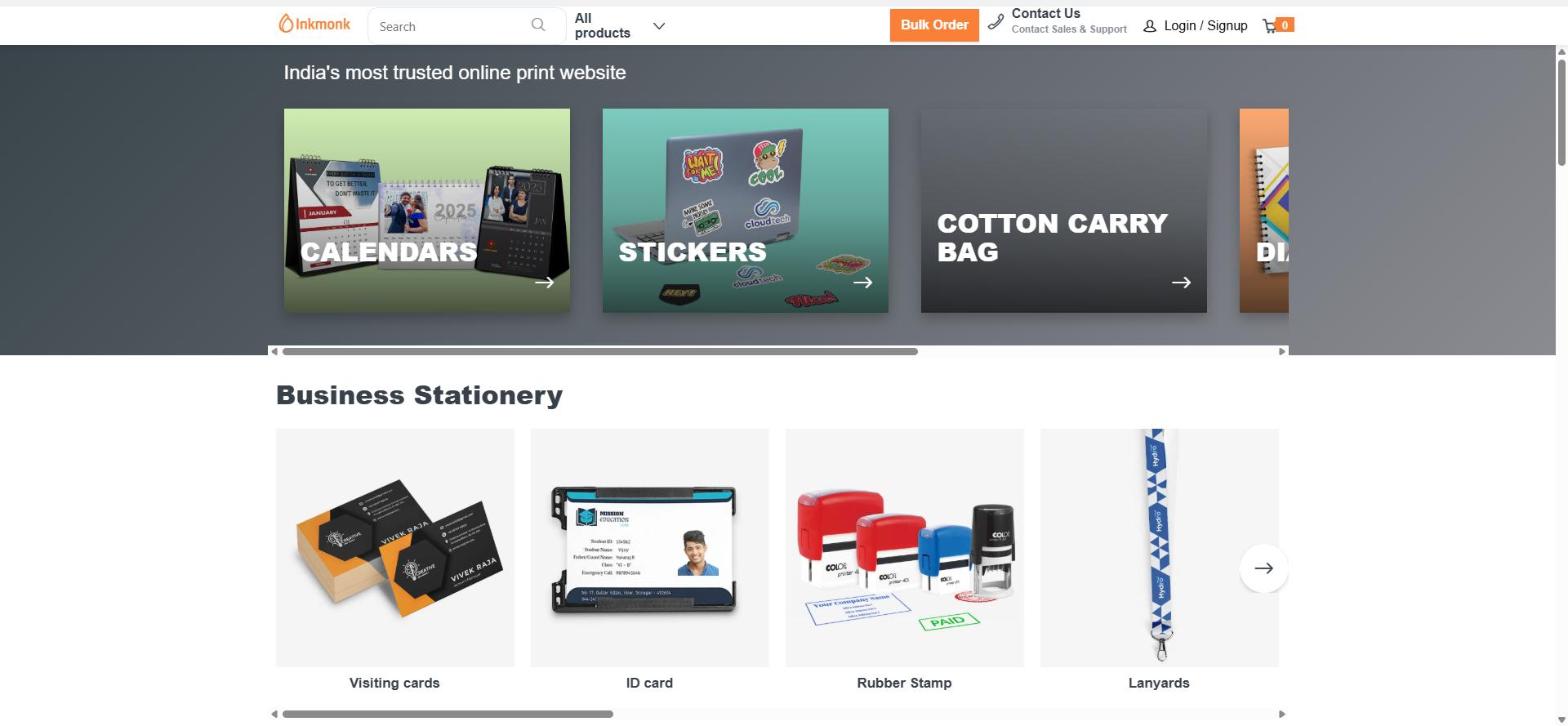 Inkmonk business stationery and packaging printing in India