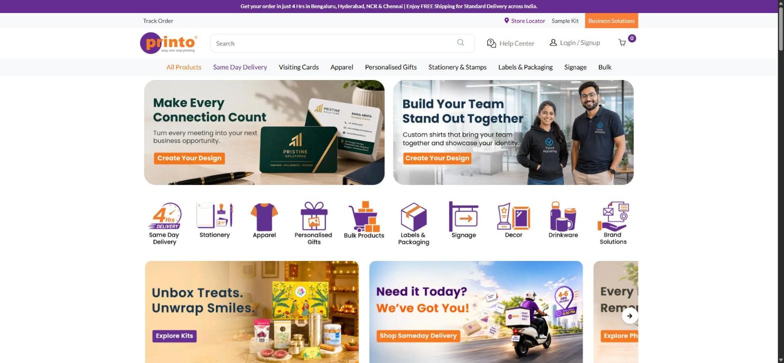 Printo online printing, a Vistaprint alternative in India